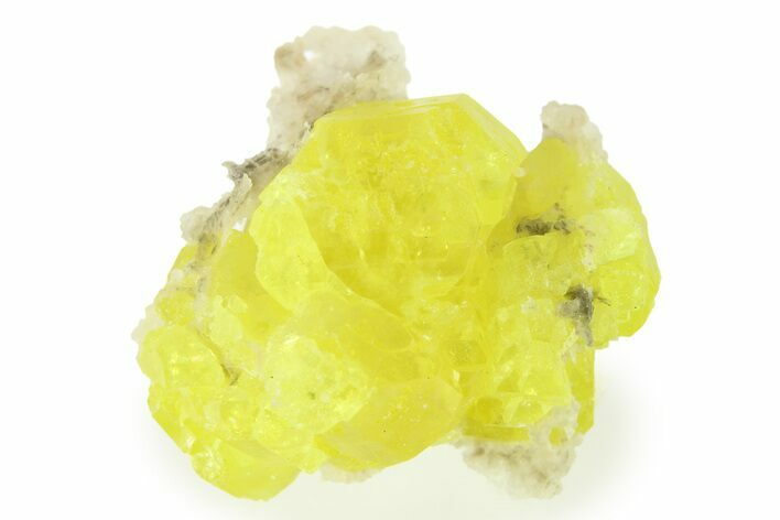 Yellow Sulfur Crystals on Fluorescent Aragonite - Italy #283239